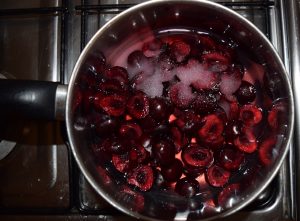 cherries cooking in pot