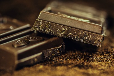 two pieces of dark chocolate
