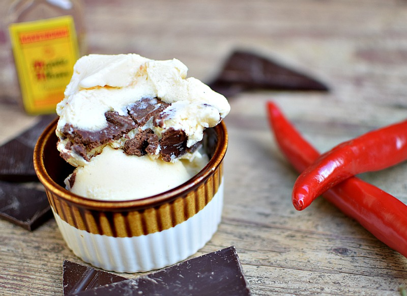 mezcal ice cream in a bowl