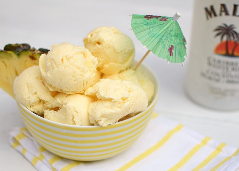 Pina colada ice cream in a bowl