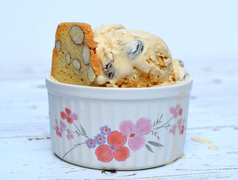 Rum and raisin ice cream in a bowl
