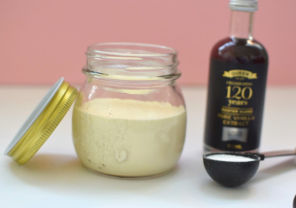 Ingredients to make vanilla ice cream in a jar.