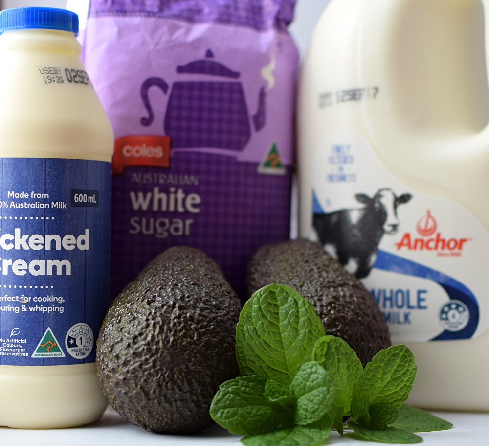 Ingredients ready to make avocado ice cream