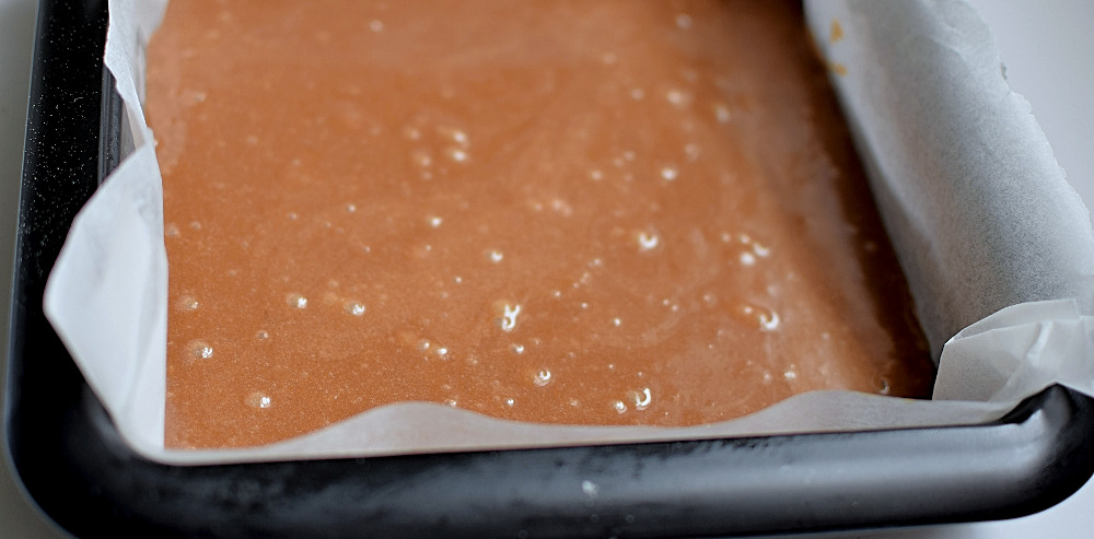 Blondie mixture in baking tin