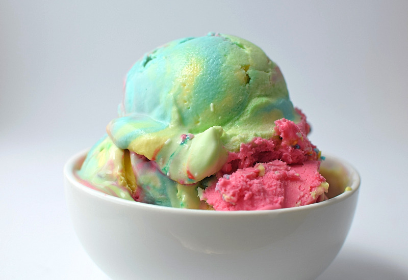 A bowl of rainbow ice cream