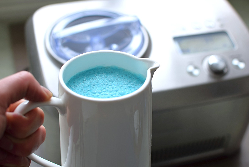 Cookie monster ce cream base ready to churn.