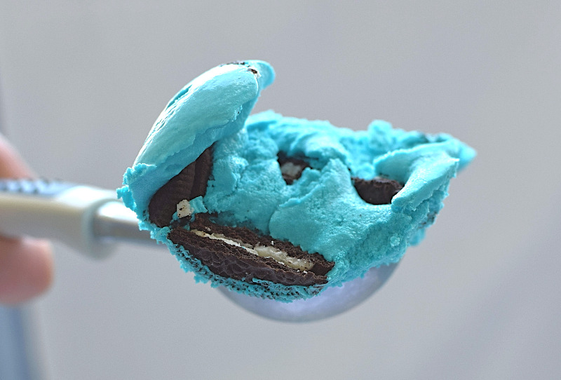 Scoop of cookie monster ice cream.