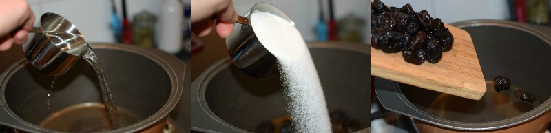 add water sugar and prunes