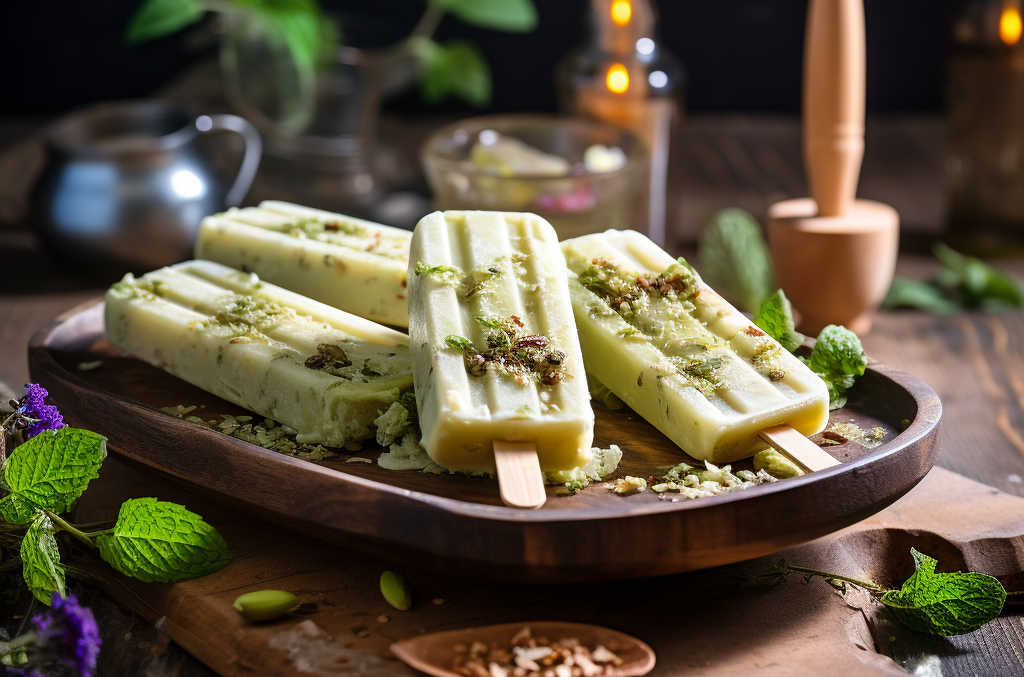 Kulfi popsicles on a dish ready to eat