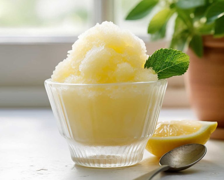 Lemon granita on a kitchen bench