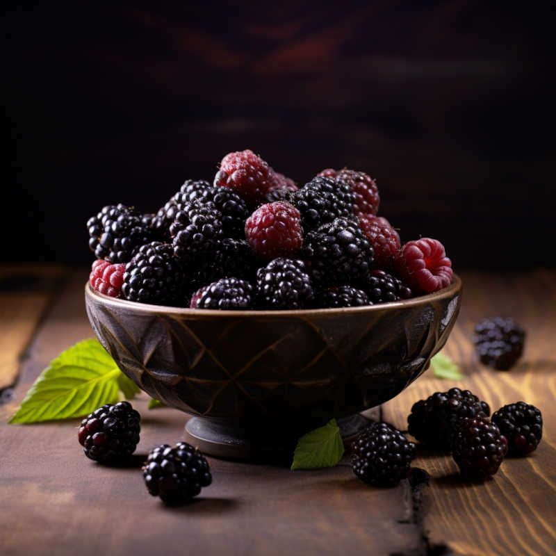 A bowl of freshly picked boysenberries.
