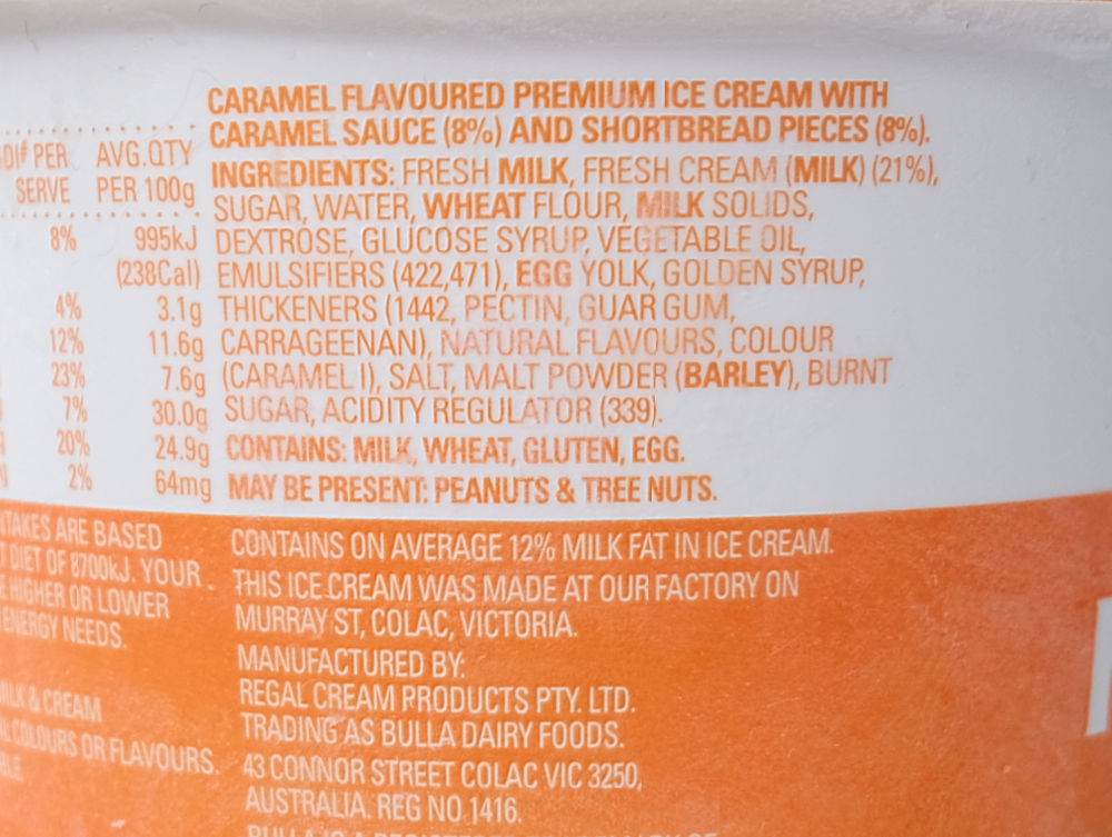 A shot of the pack's ingredients label.