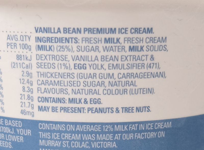 Ingredients list of Murray St Vanilla Bean