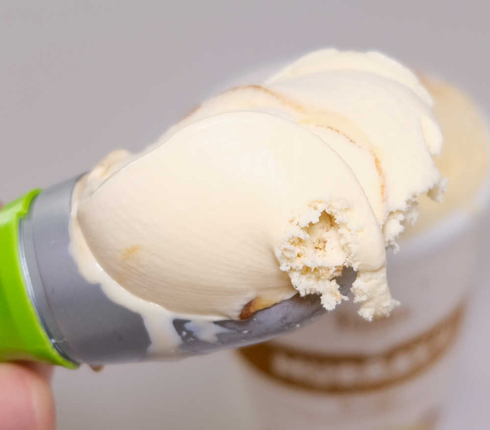 Closeup photo of the Murray St Banoffee Ice Cream in a scoop.