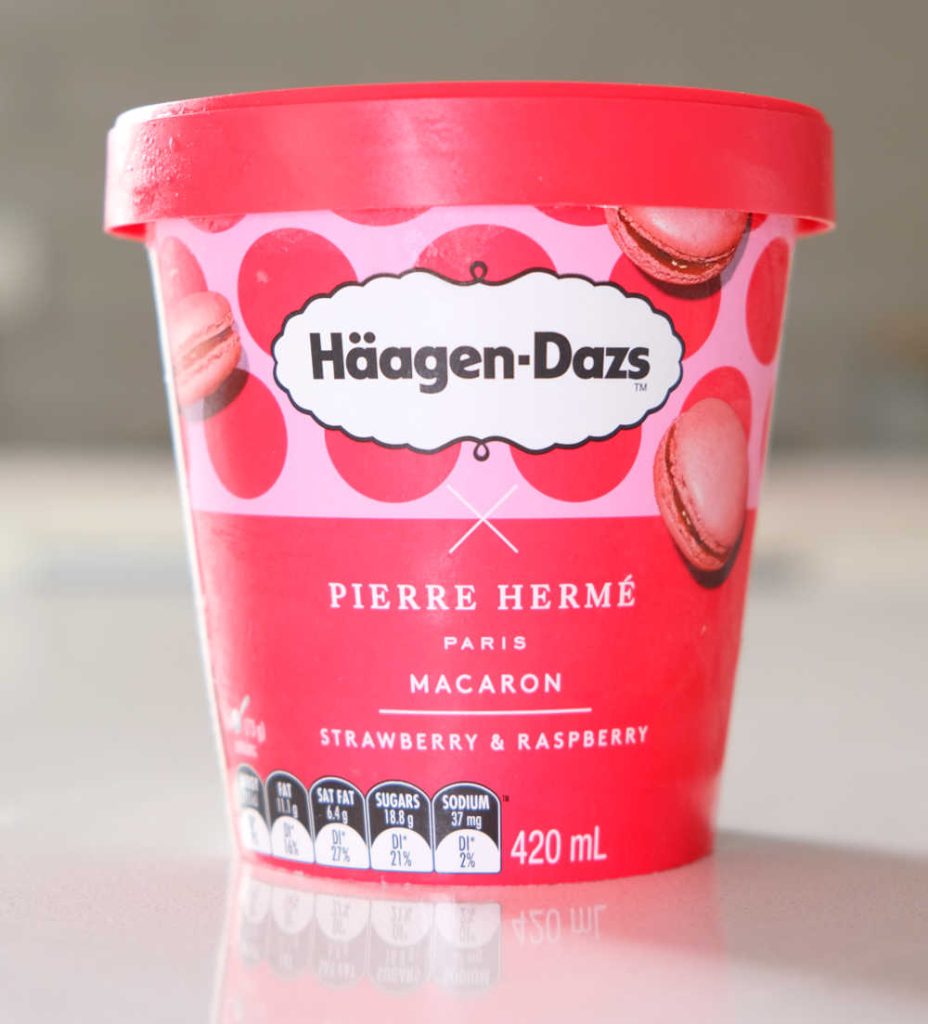 A front-on shot of the Haagen-Dazs Pierre Herme ice cream pack.