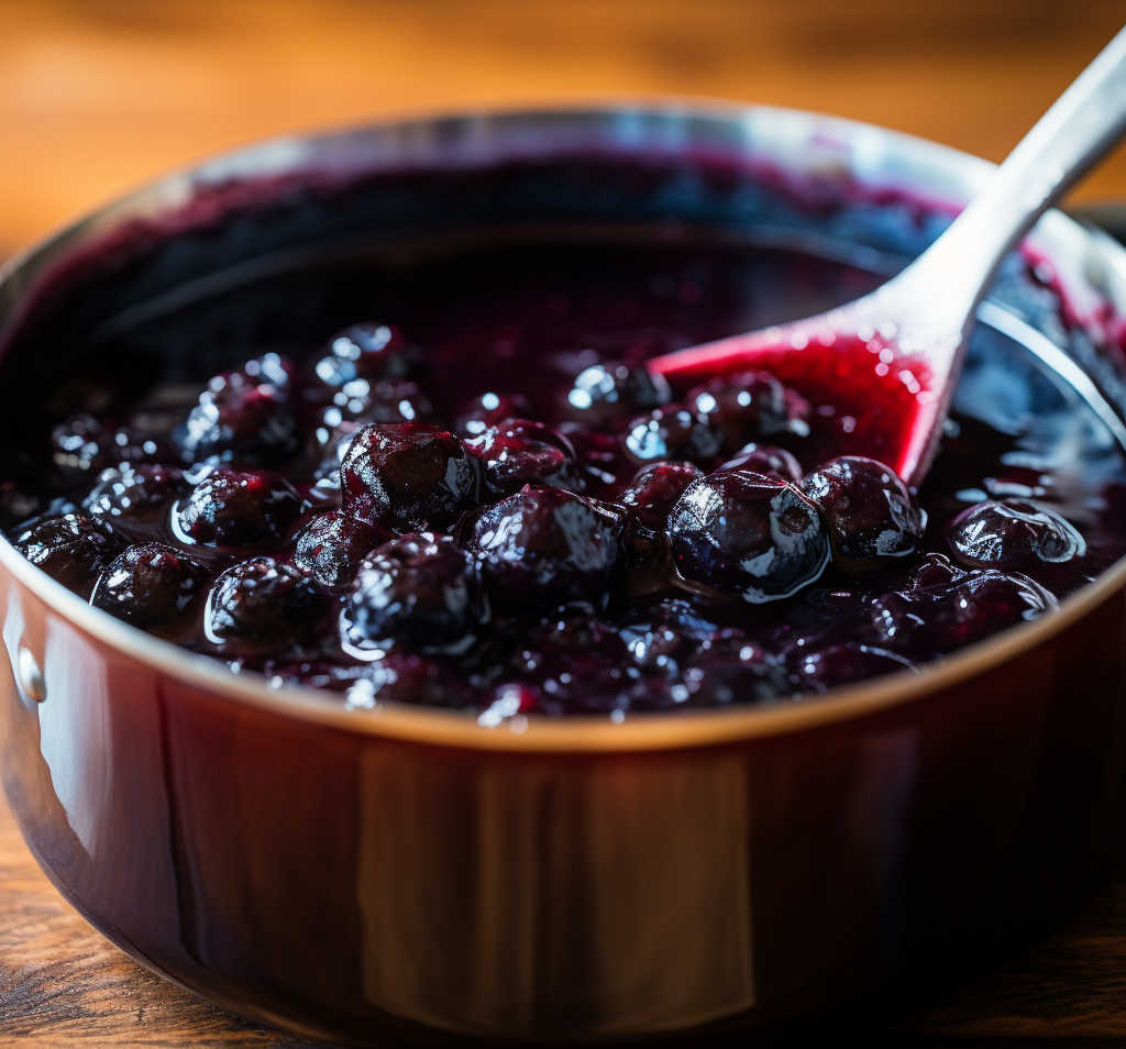 A blueberry reduction ready to churn into ice cream.