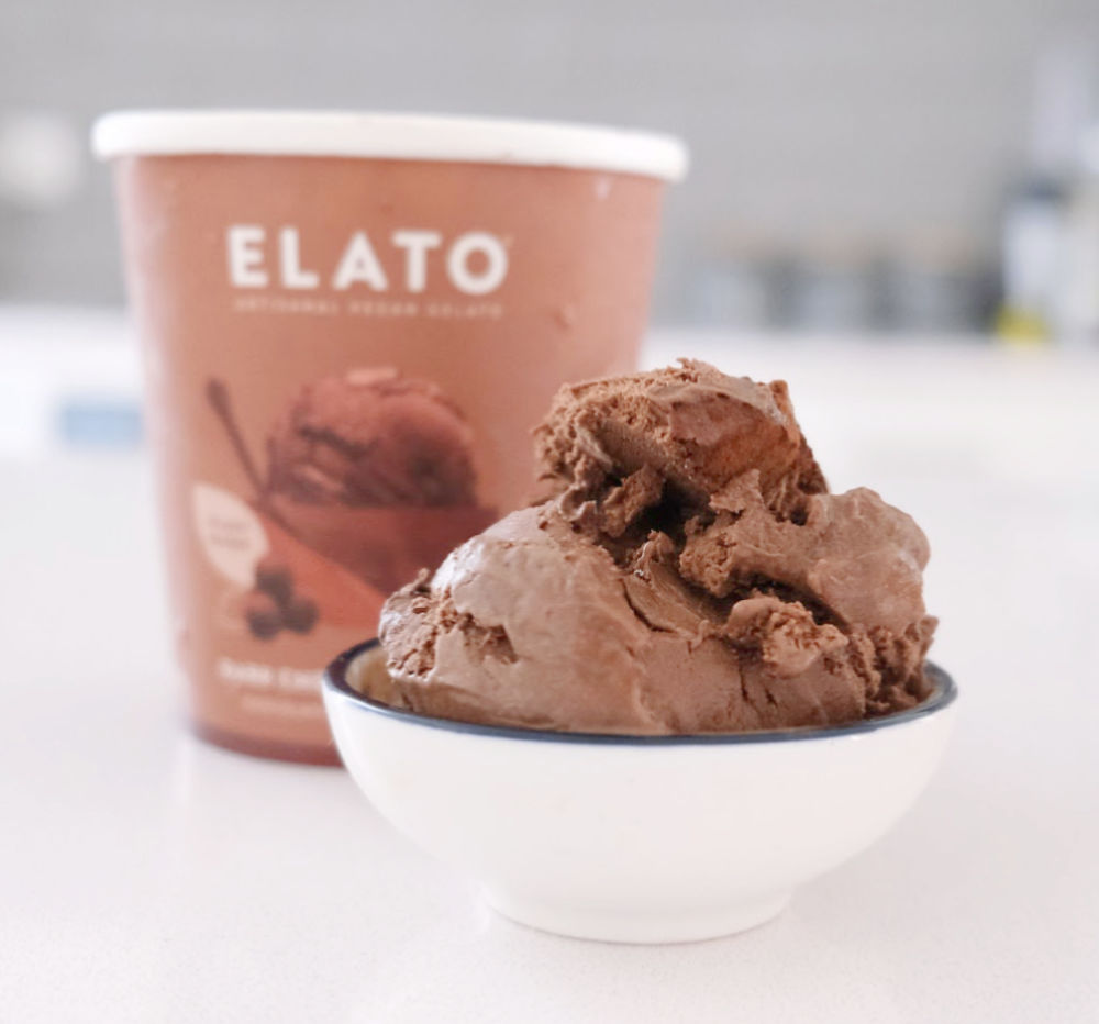 A bowl of Elato Artisinal Vegan Gelato Dark Chocolate Truffle
