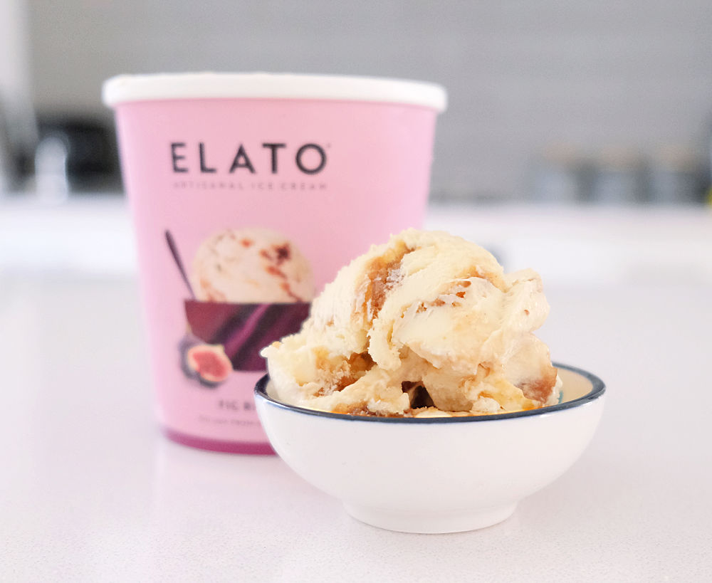 A bowl of fig ice cream made by Elato.