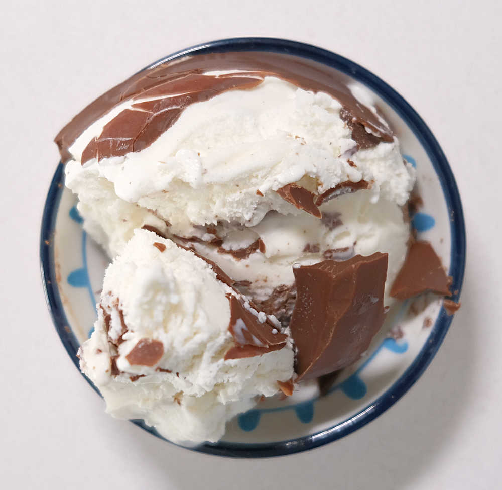 Top down photo of a bowl filled with Magnum Classic Ice Cream.