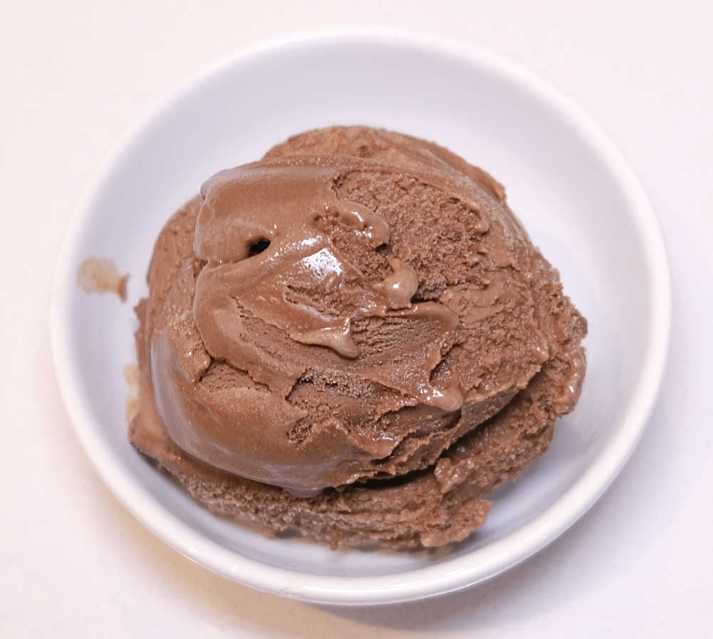 Bird's eye photo of Sara Lee Choc Ice Cream in a small white bowl.