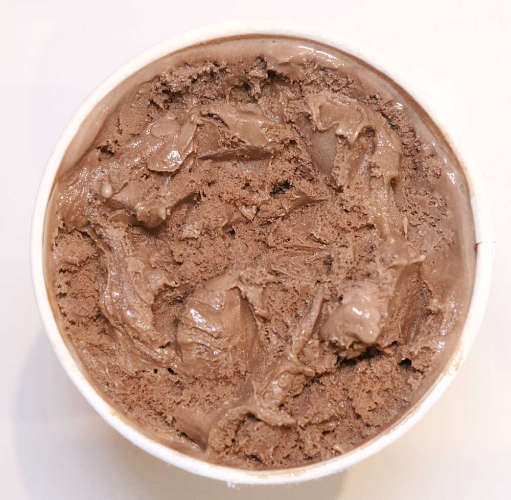 Top down photo showing the texture of the chocolate ice cream in detail.