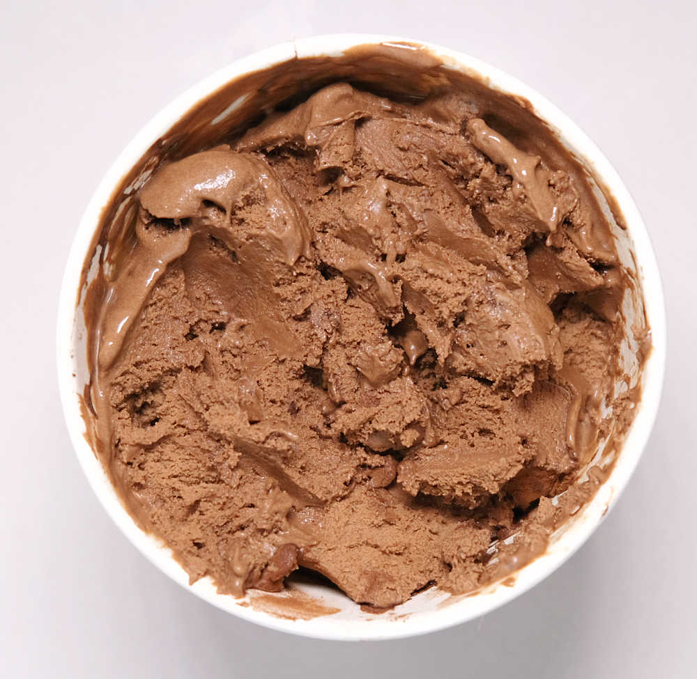 A partly eaten pack of Elato Dark Chocolate Gelato 475ml.