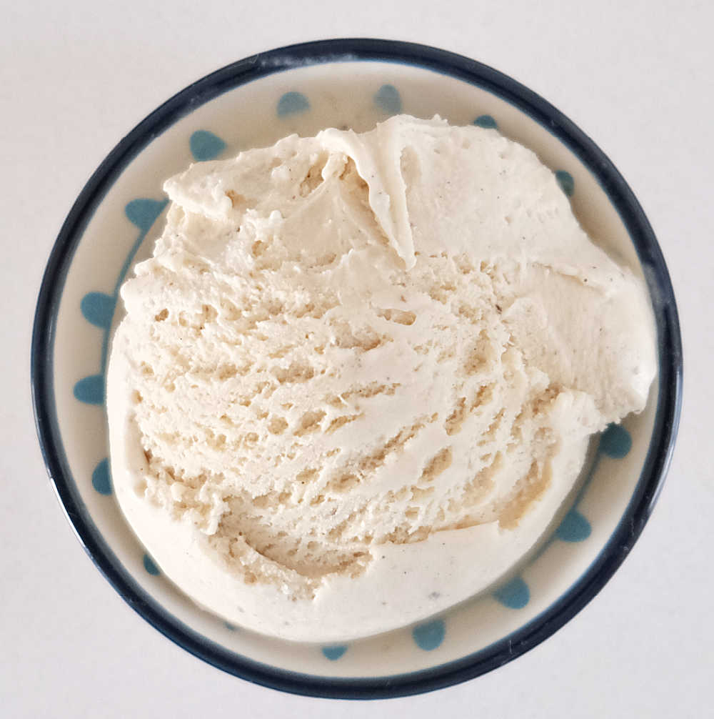 Bird's eye view of a bowl of Elato Vanilla.