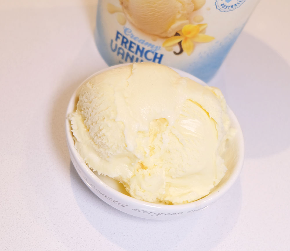 Top down bowl of FV ice cream by Sara Lee.