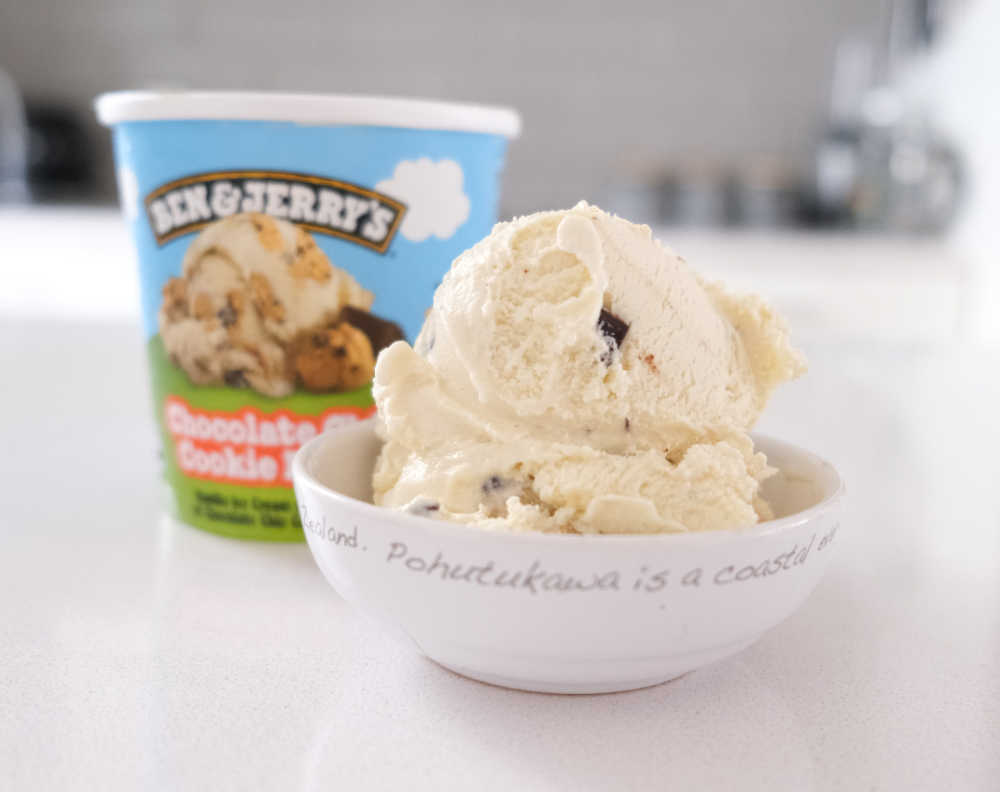 A bowl of BJ Chocolate Chip Cookie Dough.