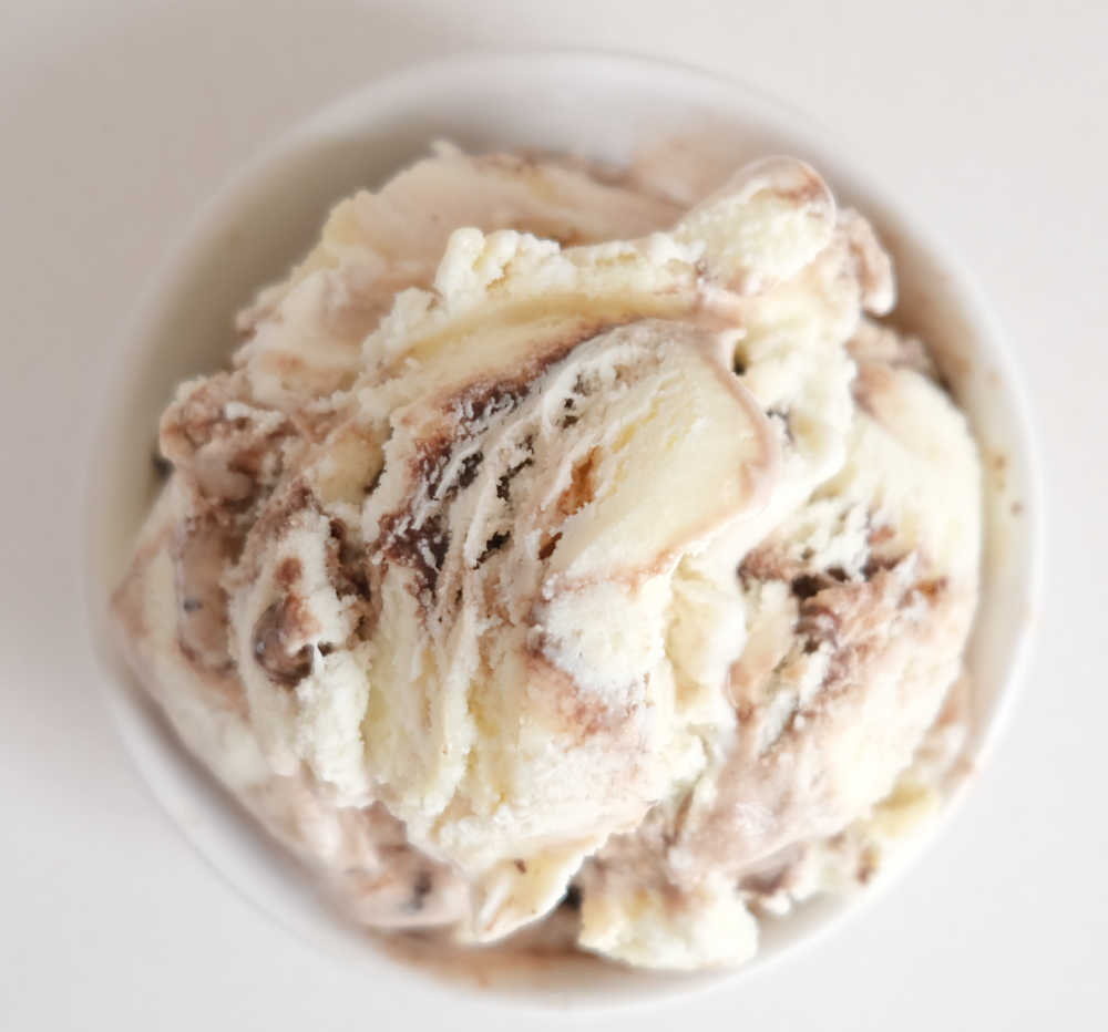 Top down bowl of Ben & Jerry's Topped Tiramisu.