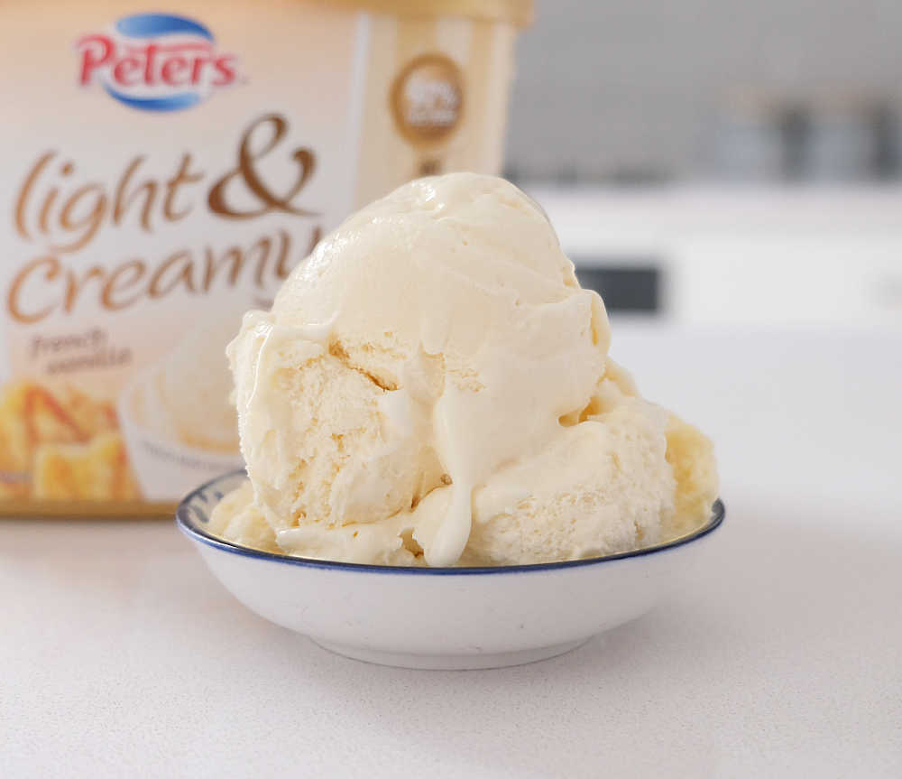 A bowl of Peters Light & Creamy French Vanilla Frozen Dessert 1.8L.