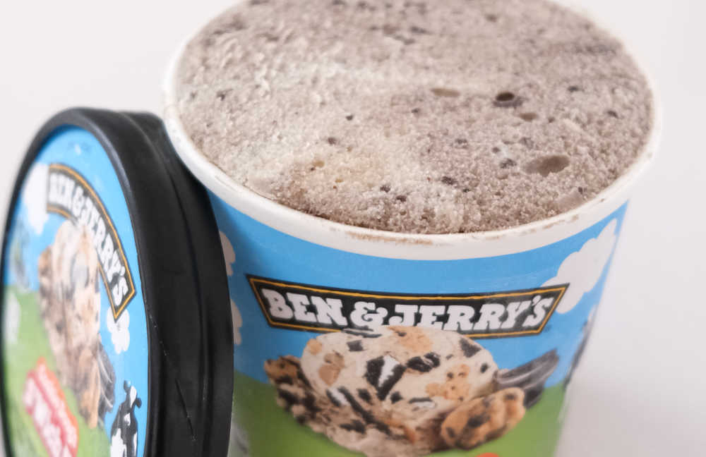 An unscooped ppack of Ben & Jerry's Cookie Dough S'Wich Up.