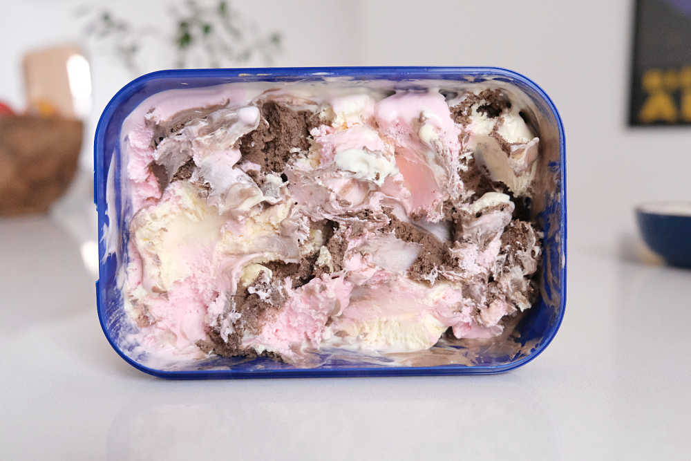Neapolitan ice cream mixed up.