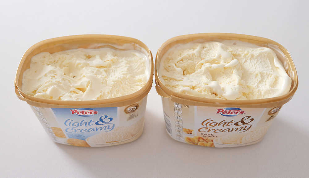 A top down comparison of L&C Classic and French Vanilla ice creams.