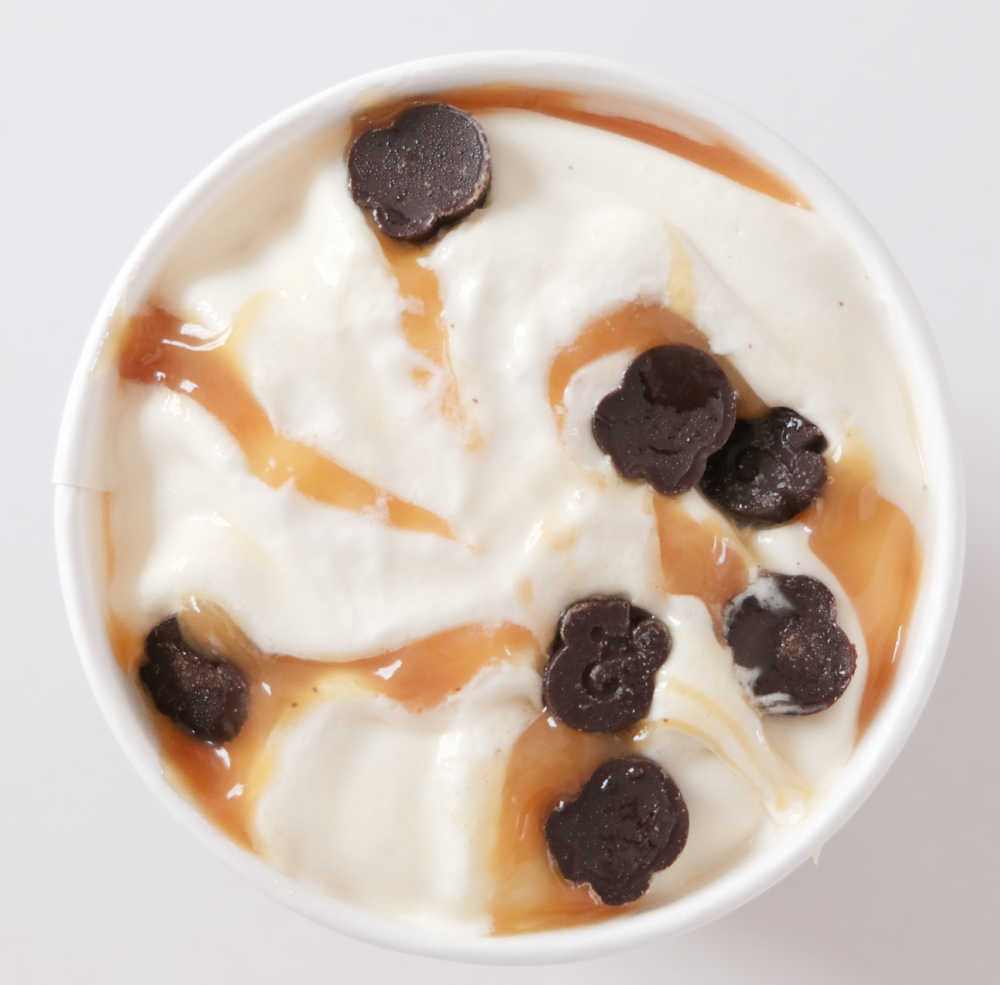 Bird's eye view of unscooped pack of BJ Banoffee Pie Ice Cream.