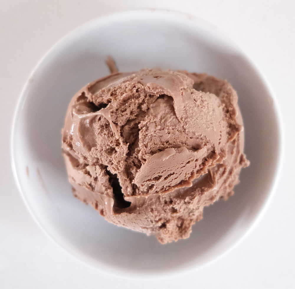 top down photo of a bowl of Belgian Choc Ice Cream.