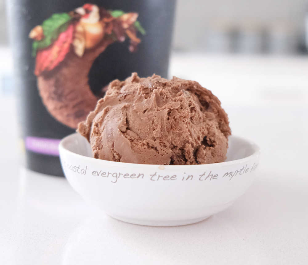 A bowl of Connoisseur Gourmet Ice Cream Chocolate Brownie Custard 1L.