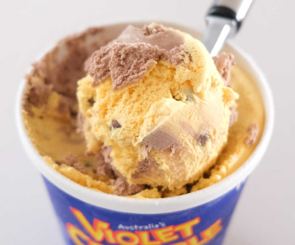 Closeup of a Violet Crumble Choc Honeycomb Low Fat Ice Cream.
