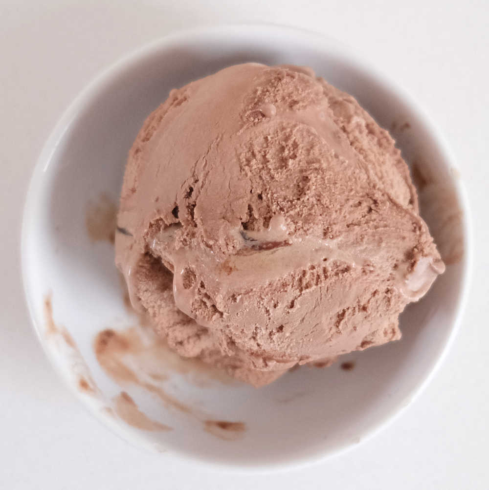 Top down photo of Hershey's Chocolate Ripple in a white bowl.
