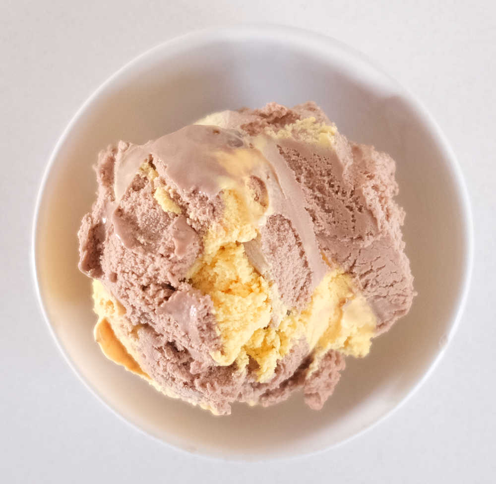 Top down bowl of Violet Crumble Choc Honeycomb Frozen Dessert.